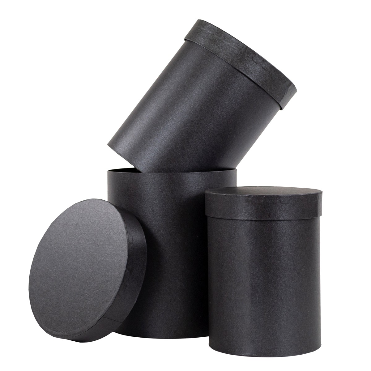 Набор коробок подарочных круглых 3шт, D18xH20,5см, черный в интернет-магазине флористических аксессуаров Азалия Декор