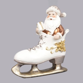 Сувенир Санта в коньке (полирезин), Н13,5х12,5х5см, белый/золотой в интернет-магазине флористических аксессуаров Азалия Декор