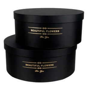 Набор коробок подарочных круглых 2шт., D49xH19,8см, черный в интернет-магазине флористических аксессуаров Азалия Декор