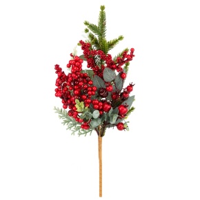 Ветка еловая с ягодами и эвкалиптом, 40 см, зеленый/красный в интернет-магазине флористических аксессуаров Азалия Декор
