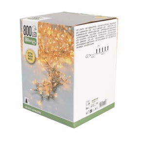 Гирлянда светодиодная 16м, 800 ламп, тепл. бел. свет, шнур 3м, прозрачн. в интернет-магазине флористических аксессуаров Азалия Декор