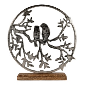 Сувенир Птички на дереве (металл/дерево), H33x31х5см, серебряный в интернет-магазине флористических аксессуаров Азалия Декор