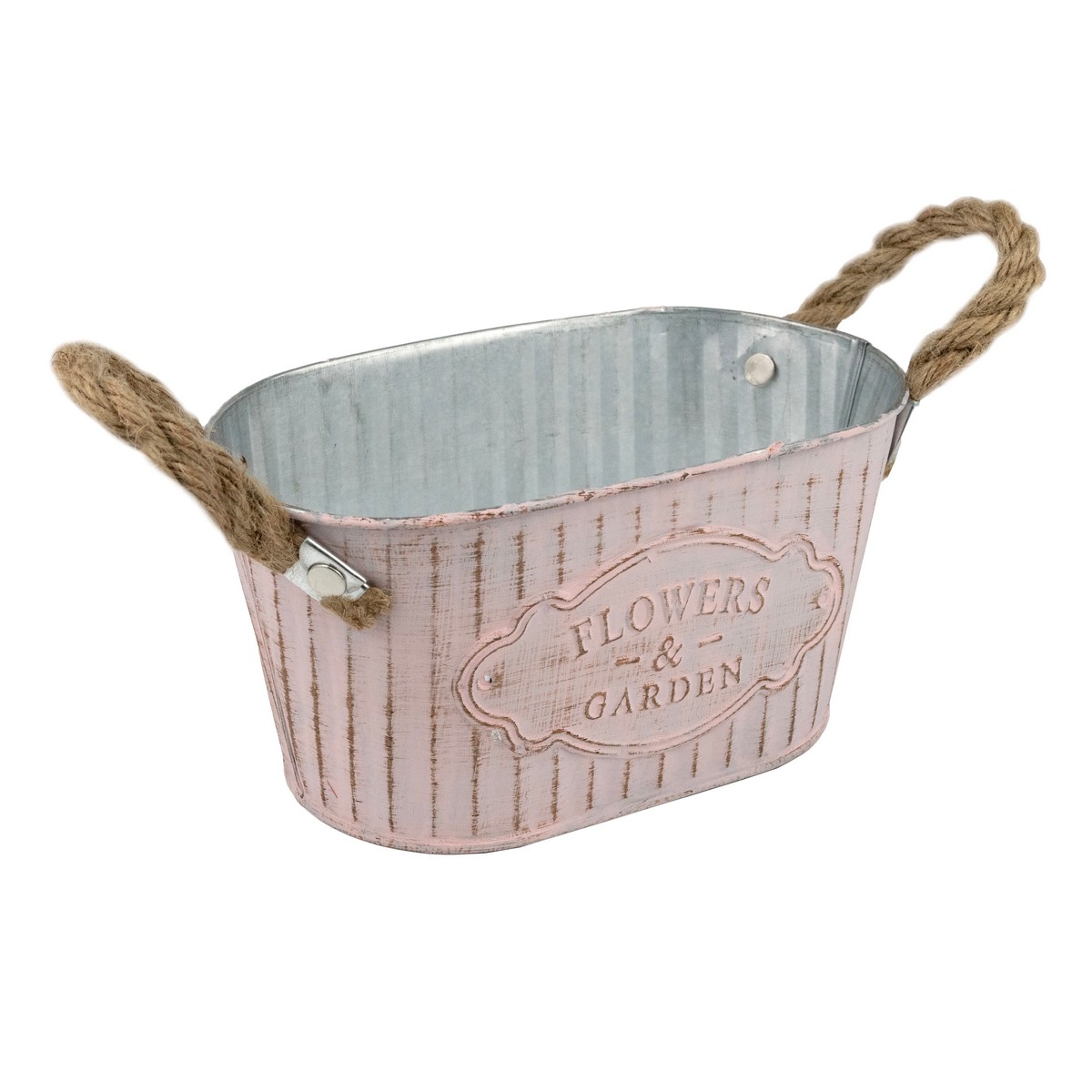 Кашпо с ручками (металл), 18x11,5хH9см, розовый в интернет-магазине флористических аксессуаров Азалия Декор