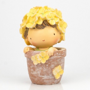 Сувенир Ребенок в кашпо (полирезин), H14x9x9см, желтый в интернет-магазине флористических аксессуаров Азалия Декор