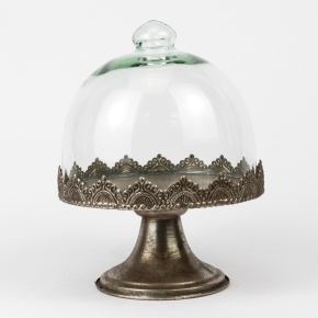 Блюдо на ножке с крышкой (металл/стекло), D16xH21см, серебряный в интернет-магазине флористических аксессуаров Азалия Декор