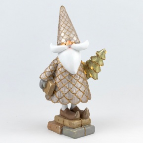 Сувенир Санта с елочкой с LED огнем (полирезин), Н25,5х12х11,5см, шампань в интернет-магазине флористических аксессуаров Азалия Декор