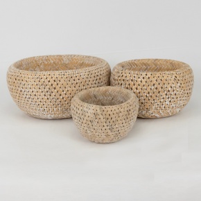 Набор кашпо плетеных 3шт. (бамбук),  D25xH12см, отбеленный в интернет-магазине флористических аксессуаров Азалия Декор