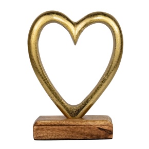 Сувенир Сердце (металл/дерево), H15x12см, золотой в интернет-магазине флористических аксессуаров Азалия Декор