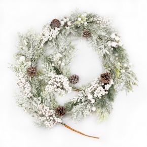 Гирлянда еловая с ягодами и шишками заснеженная, 183см, зеленый/белый в интернет-магазине флористических аксессуаров Азалия Декор