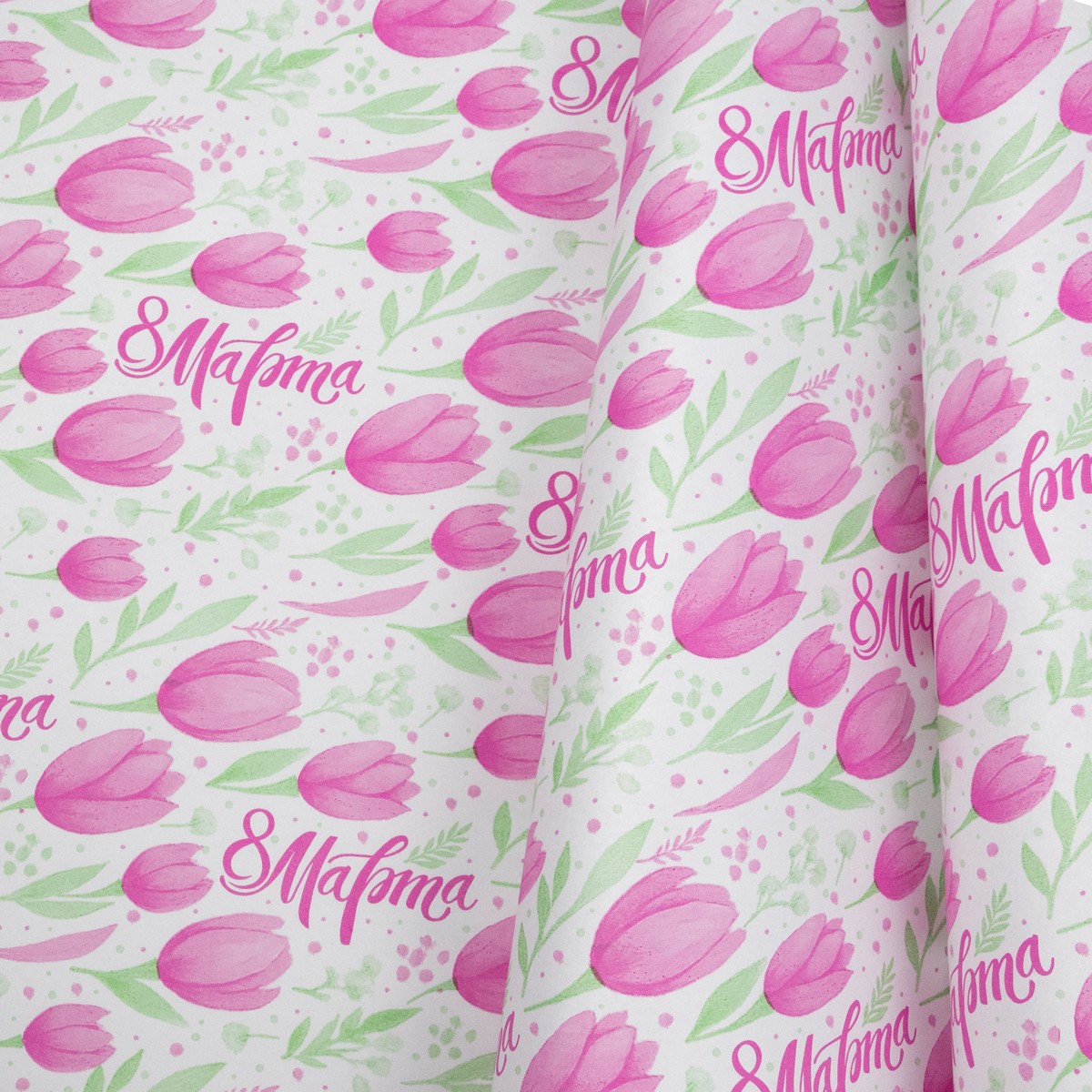 Бумага упаковочная крафт 8 Марта акварель 60гр, 70 см 10 м, белый/розовый в интернет-магазине флористических аксессуаров Азалия Декор