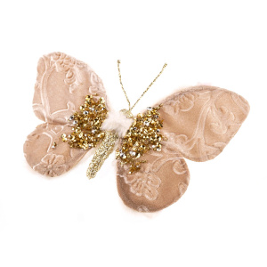 Бабочка со стразами на прищепке, 19х14хH2,5см, кремовый в интернет-магазине флористических аксессуаров Азалия Декор