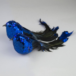 Набор птичек с глиттером на прищепках 2шт., 24см, синий в интернет-магазине флористических аксессуаров Азалия Декор