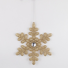 Украшение подвесное Снежинка с глиттером (пластик), 15,5x15см, шампань в интернет-магазине флористических аксессуаров Азалия Декор