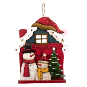 Украшение подвесное Домик (дерево), Н39х33х2см, красный/белый в интернет-магазине флористических аксессуаров Азалия Декор