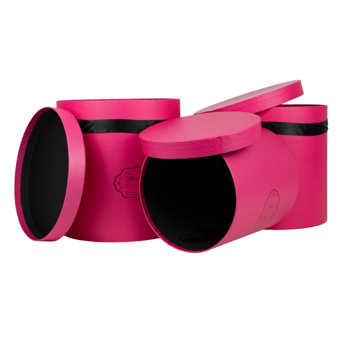 Набор коробок подарочных круглых 3шт., D25,5xH27,8см, фуксия в интернет-магазине флористических аксессуаров Азалия Декор