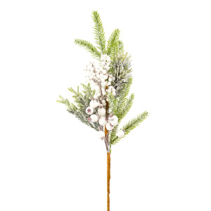 Ветка еловая с ягодами заснеженная, 61см, зеленый/белый в интернет-магазине флористических аксессуаров Азалия Декор