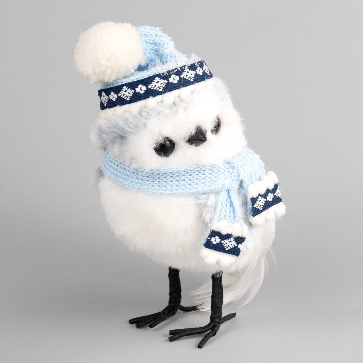 Сувенир Сова (пенопласт/текстиль), H20x11x9см, белый/голубой в интернет-магазине флористических аксессуаров Азалия Декор