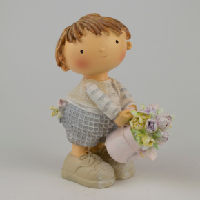 Сувенир Мальчик с лейкой (полирезин), H14,5х10,5х6см, розовый в интернет-магазине флористических аксессуаров Азалия Декор