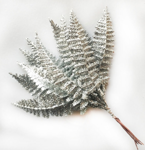 Набор листьев с глиттером 12шт., H19см, серебряный в интернет-магазине флористических аксессуаров Азалия Декор