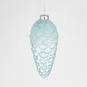 Украшение подвесное Шишка (стекло), Н14х6см, голубой в интернет-магазине флористических аксессуаров Азалия Декор