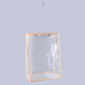 Пакет подарочный с каймой (пластик), 25x15x35см (в уп. 10шт.),  прозрачный/розовый в интернет-магазине флористических аксессуаров Азалия Декор