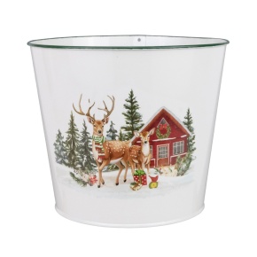 Кашпо Олень (металл), D13,5хH12см, белый в интернет-магазине флористических аксессуаров Азалия Декор