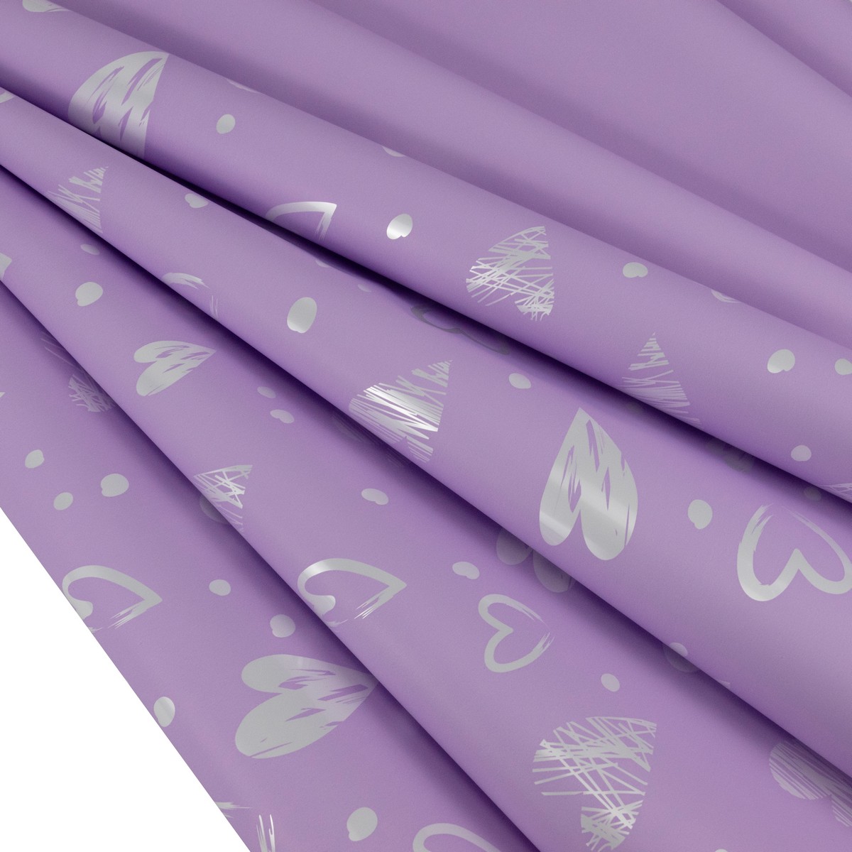 Пленка Сердечки 65мкр, 58 см 10 м, сиреневый в интернет-магазине флористических аксессуаров Азалия Декор