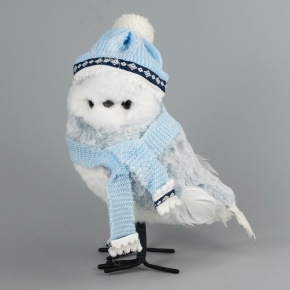 Сувенир Сова (пенопласт/текстиль), H27x17x12см, белый/голубой в интернет-магазине флористических аксессуаров Азалия Декор