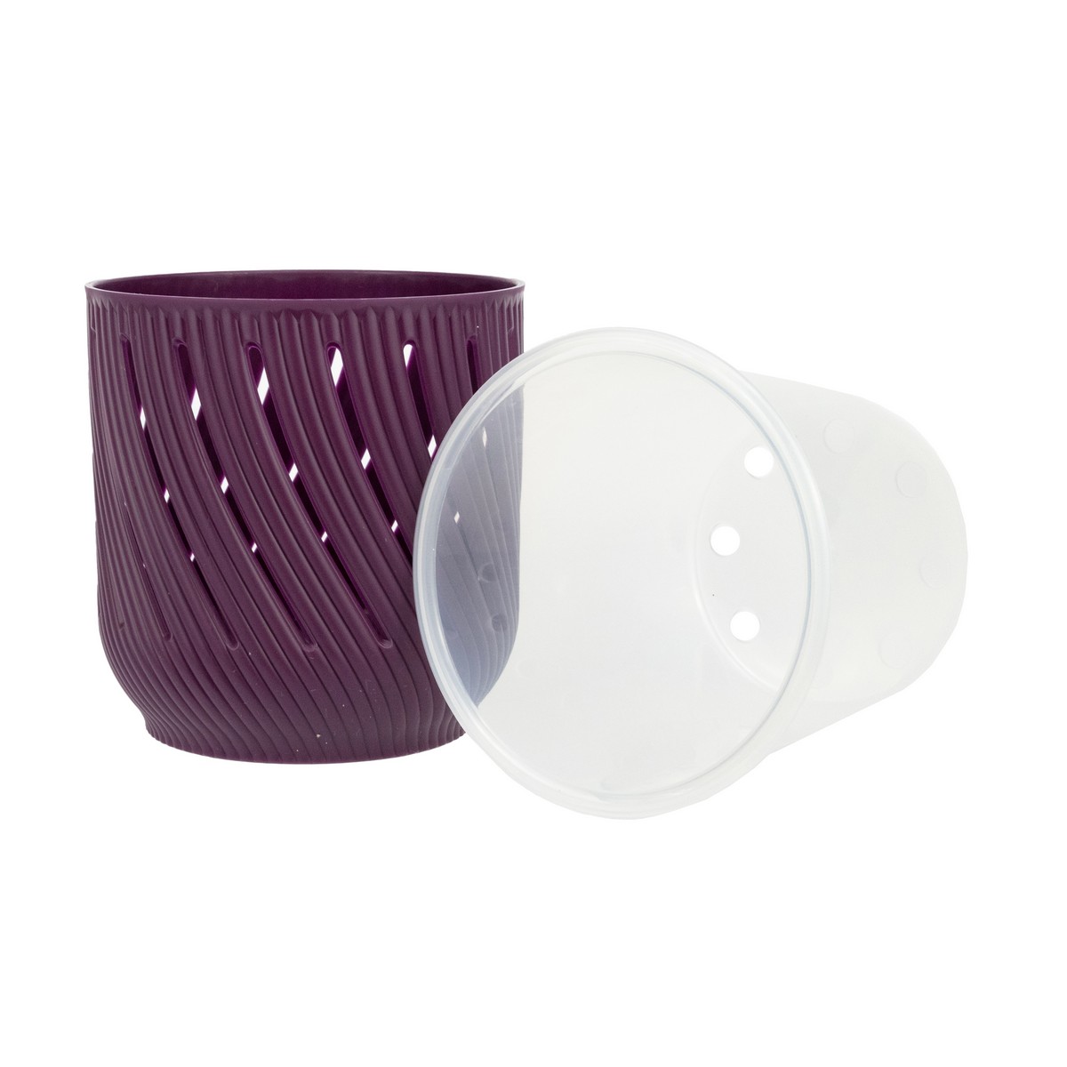 Кашпо Флер со вставкой (пластик), D12,5xH13см, 1,3л, бордовый в интернет-магазине флористических аксессуаров Азалия Декор