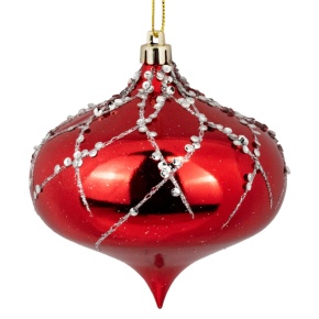 Украшение подвесное Луковица (пластик), D16см, красный в интернет-магазине флористических аксессуаров Азалия Декор