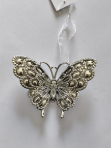 Украшение подвесное Бабочка (пластик), 9х11,5см, серебряный в интернет-магазине флористических аксессуаров Азалия Декор