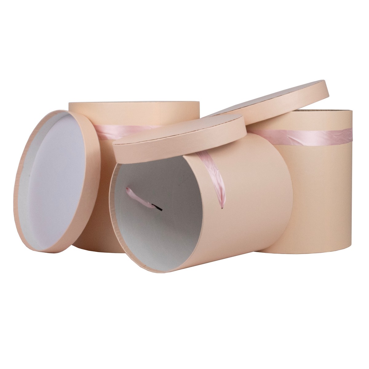 Набор коробок подарочных круглых 3шт., D25,5xH27,8см, светло-розовый в интернет-магазине флористических аксессуаров Азалия Декор