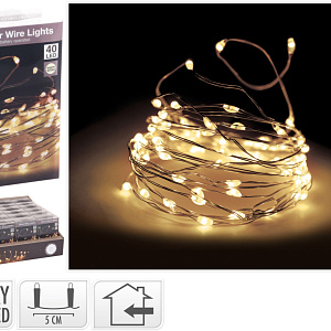Гирлянда светодиодная, 40 ламп, тепл. бел. свет, работа от батареек (не в комплекте), шнур 10см, прозрачн. в интернет-магазине флористических аксессуаров Азалия Декор