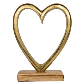 Сувенир Сердце (металл/дерево), H21x18см, золотой в интернет-магазине флористических аксессуаров Азалия Декор