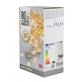 Гирлянда светодиодная 6м, 80 ламп, тепл. бел. свет, шнур 3м, прозрачн. в интернет-магазине флористических аксессуаров Азалия Декор