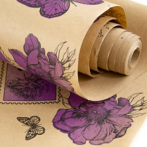 Бумага упаковочная крафт Палермо 60гр, 70 см 10 м, 0,420 кг, натуральный/сиреневый в интернет-магазине флористических аксессуаров Азалия Декор