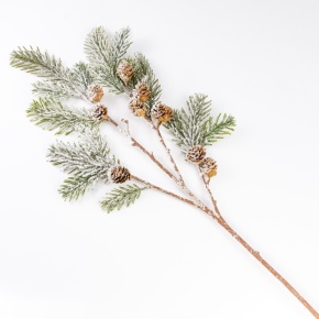 Ветка еловая с шишками заснеженная, 79см, зеленый. в интернет-магазине флористических аксессуаров Азалия Декор