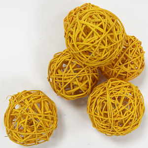 Набор шаров плетеных (ротанг) 6шт., D8см, пастельно-оранжевый в интернет-магазине флористических аксессуаров Азалия Декор