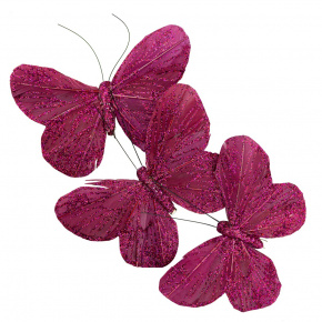 Набор бабочек с глиттером на прищепках 3шт., 11,5см, темно-розовый в интернет-магазине флористических аксессуаров Азалия Декор