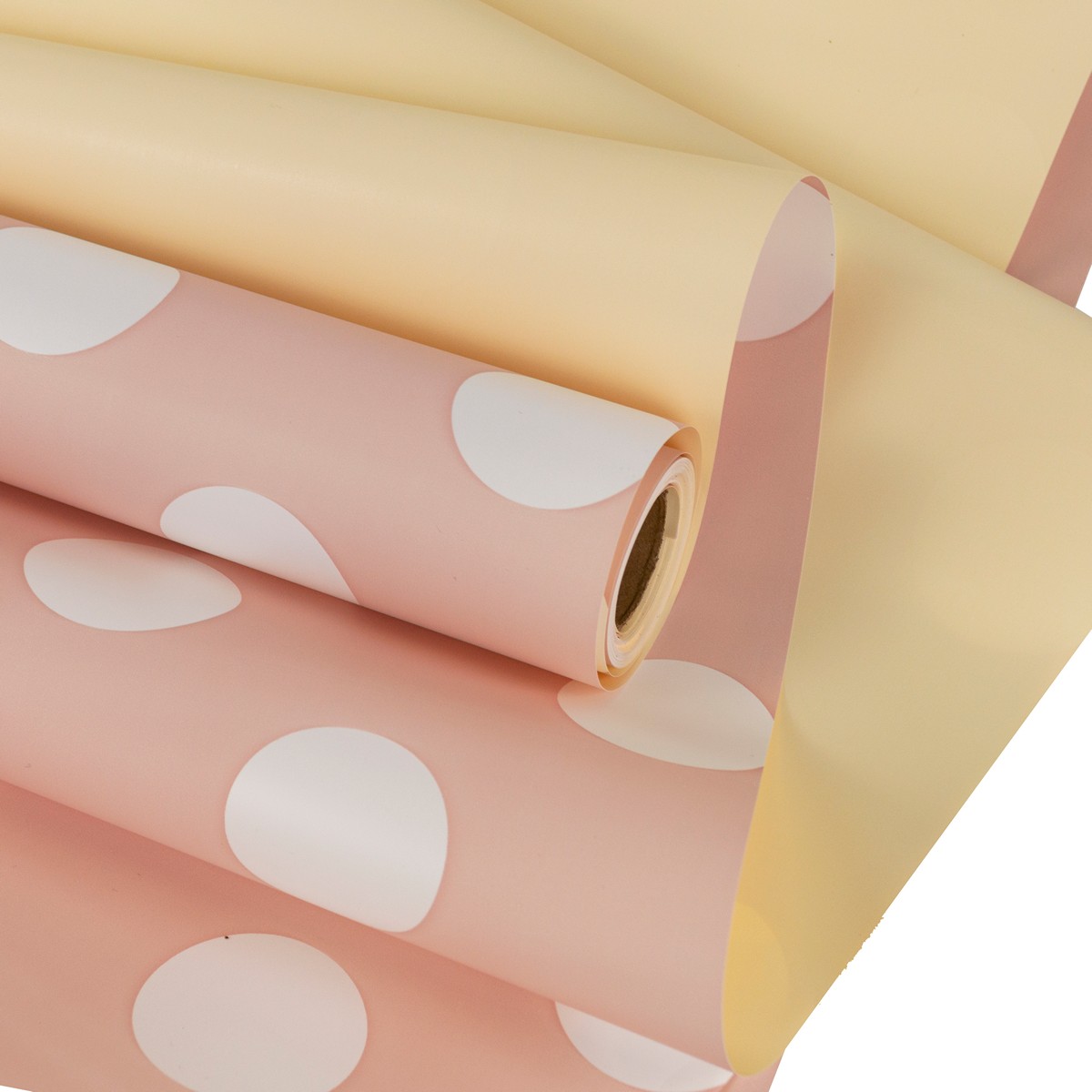 Пленка матовая двусторонняя Горох 60 см 10 м, пудровый/кремовый в интернет-магазине флористических аксессуаров Азалия Декор