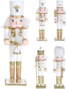 Сувенир Щелкунчик (дерево), 18х5х4,5см, в асс., белый/золотой в интернет-магазине флористических аксессуаров Азалия Декор