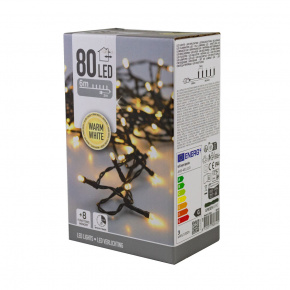 Гирлянда светодиодная 6м, 80 ламп, тепл. бел. свет, шнур 3м, зел. в интернет-магазине флористических аксессуаров Азалия Декор