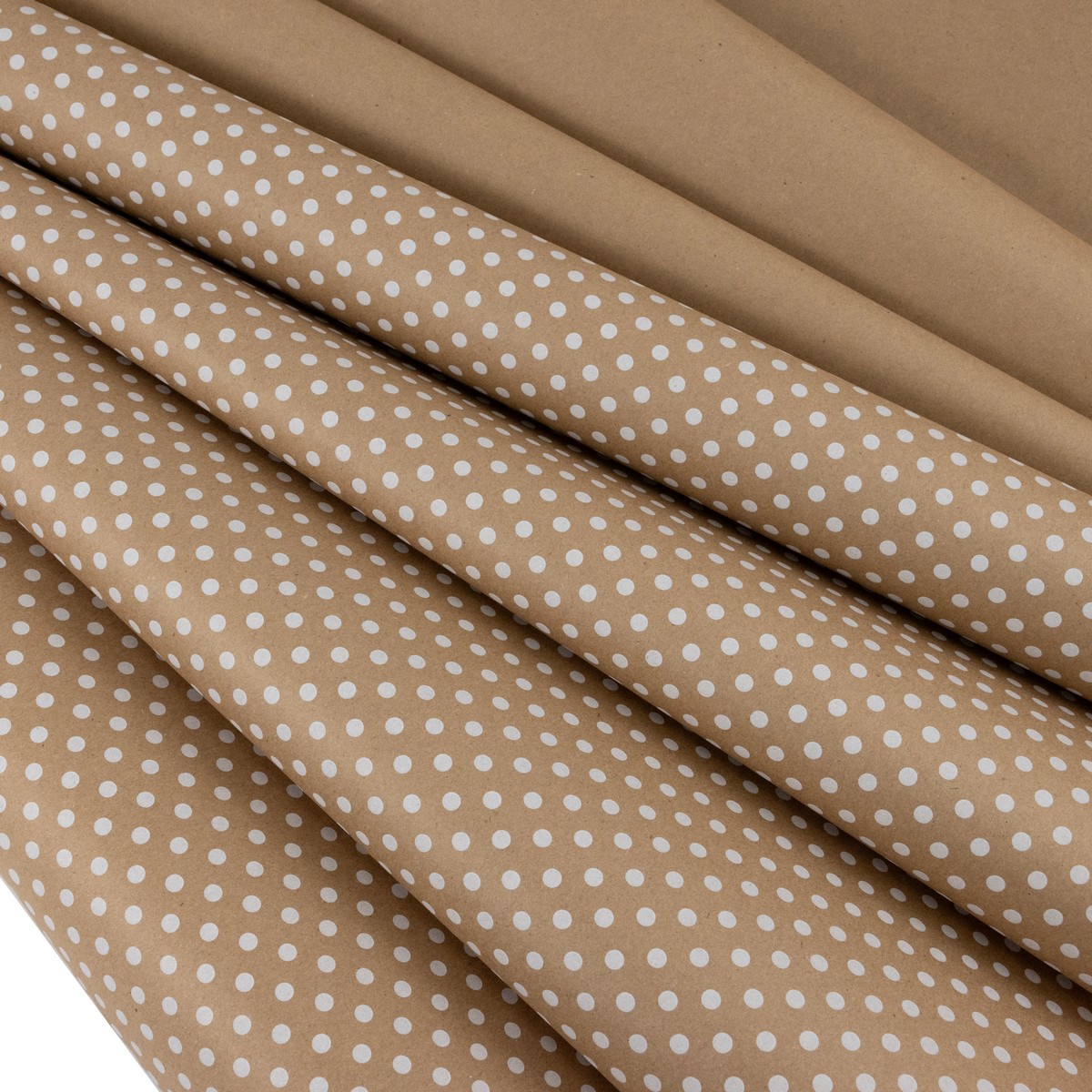 Бумага упаковочная крафт Горох 60гр, 72 см 10 м, натуральный/белый в интернет-магазине флористических аксессуаров Азалия Декор