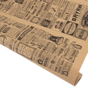 Бумага упаковочная крафт Винтажная газета 60гр, 72 см 10 м, натуральный/черный в интернет-магазине флористических аксессуаров Азалия Декор
