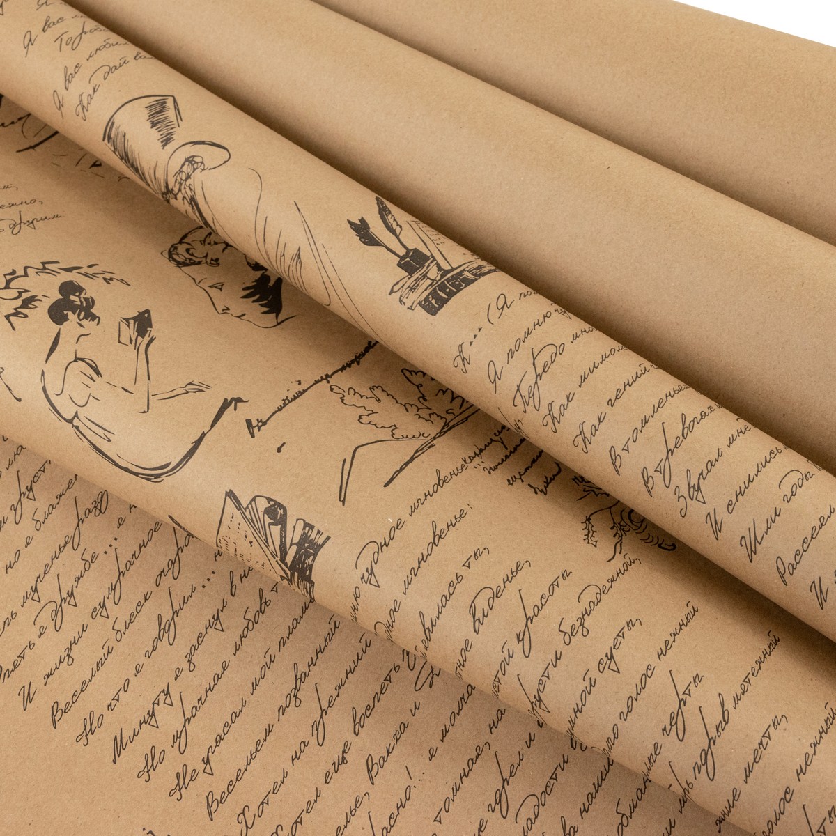 Бумага упаковочная крафт Пушкин 60гр, 70 см 10 м, натуральный/черный в интернет-магазине флористических аксессуаров Азалия Декор