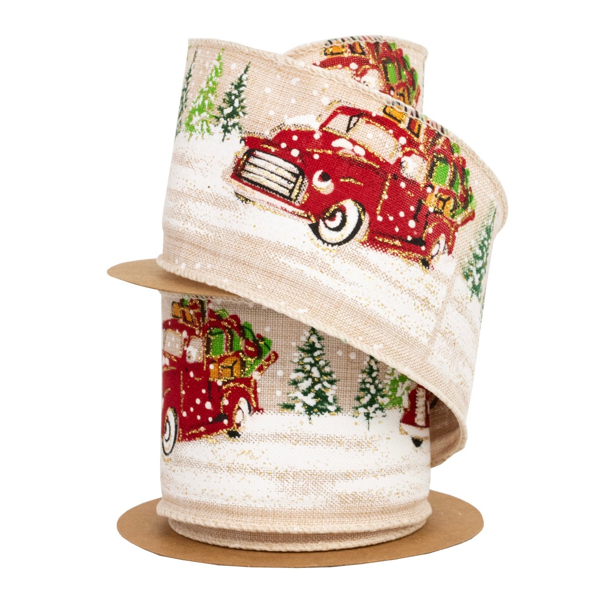 Лента Машинки (полиэстер), 63 мм 5 м, натуральный/красный в интернет-магазине флористических аксессуаров Азалия Декор