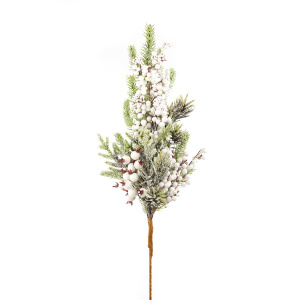 Ветка еловая с ягодами заснеженная, 71см, зеленый/белый в интернет-магазине флористических аксессуаров Азалия Декор
