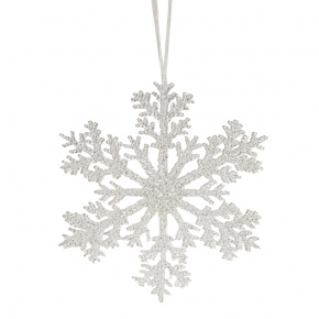 Украшение подвесное Снежинка с глиттером (пластик), 26см, белый в интернет-магазине флористических аксессуаров Азалия Декор