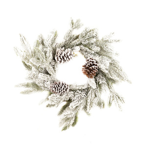 Венок еловый с шишками заснеженный, D46см, зеленый/белый в интернет-магазине флористических аксессуаров Азалия Декор