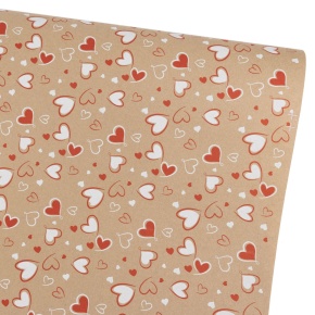 Бумага упаковочная крафт Сердечки 60гр, 72 см 10 м, натуральный/красный/белый в интернет-магазине флористических аксессуаров Азалия Декор